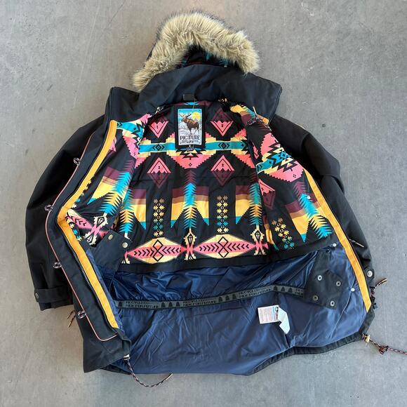 Picture Organic Fur Ski Snowboard Lined Black Hooded Winter Coat Small - Picture 3 of 7